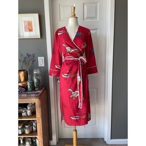 Rachel Antonoff Anthropologie duck geese print wrap caftan midi dress 3380